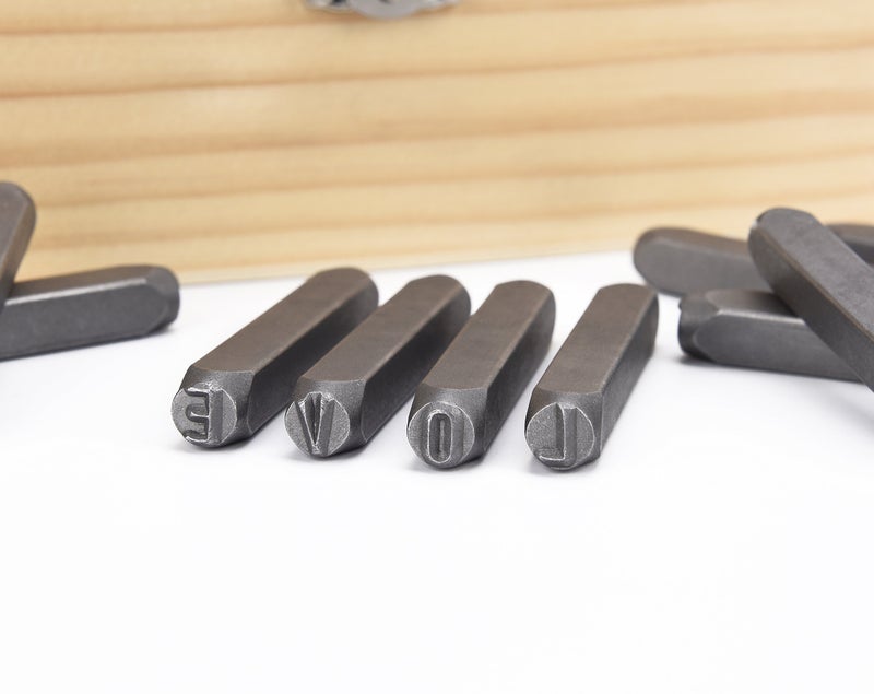 HimaPro Letter and Number Stamp Set 36pcs 40Cr Alloy Steel Metal Stamp Number & Letter Punch Set in a Wooden case (6mm 1/4 Inch) - Image 2